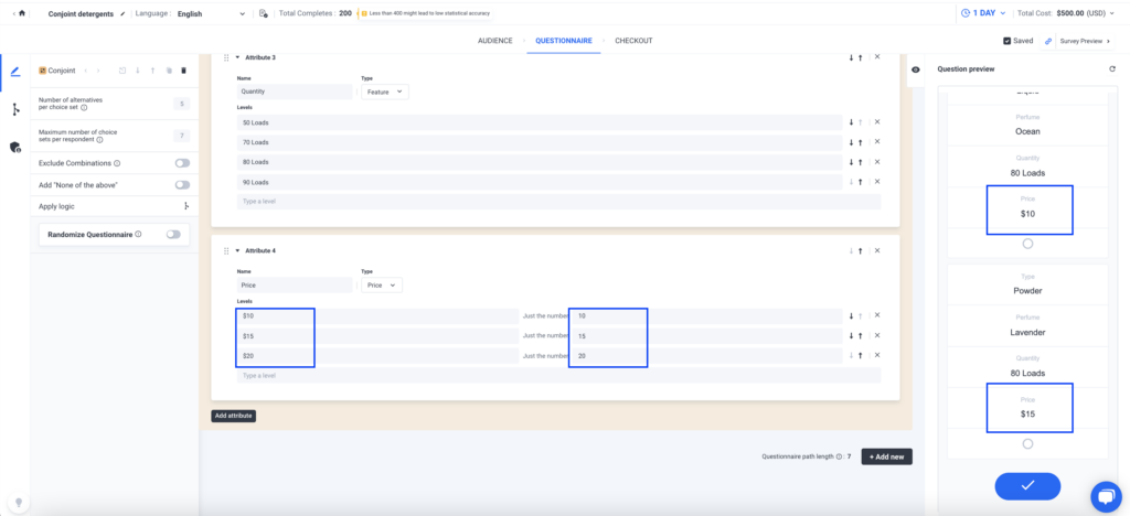 Add Product Attributes and Levels