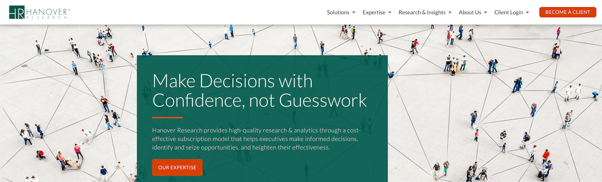 Hanover Research homepage: Make Decisions with Confidence, not Guesswork