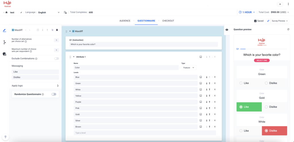MaxDiff Analysis Survey example