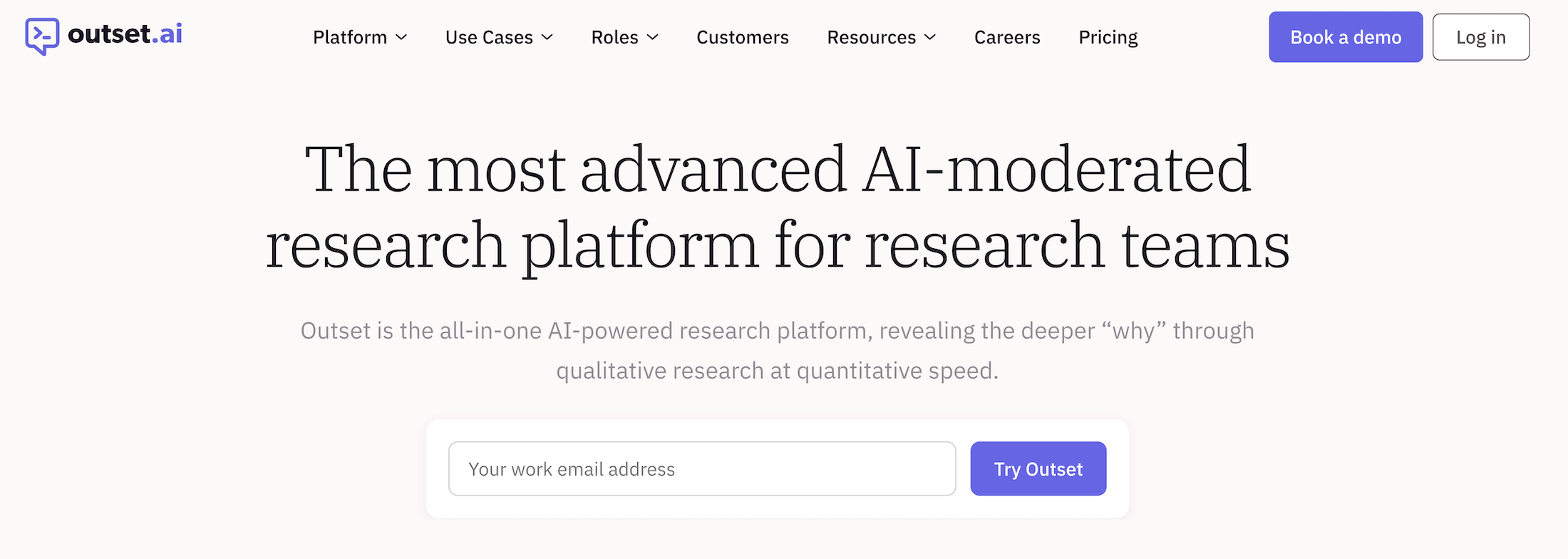 Outset AI homepage: The most advanced AI-moderated research platform for research teams