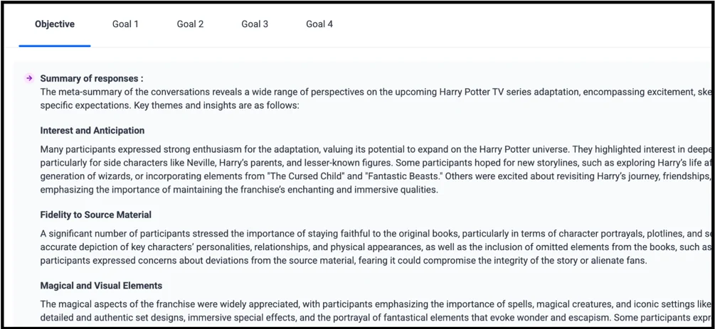 Objective: Summary of Responses (Interest and Anticipation, Fidelity to Source Material, Magical and Visual Elements)