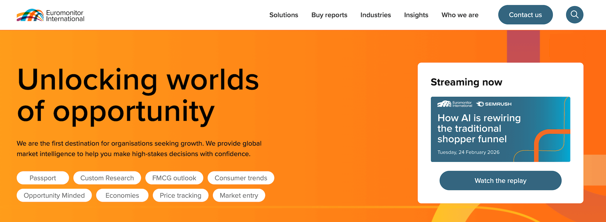 Euromonitor homepage: Unlocking worlds of opportunity