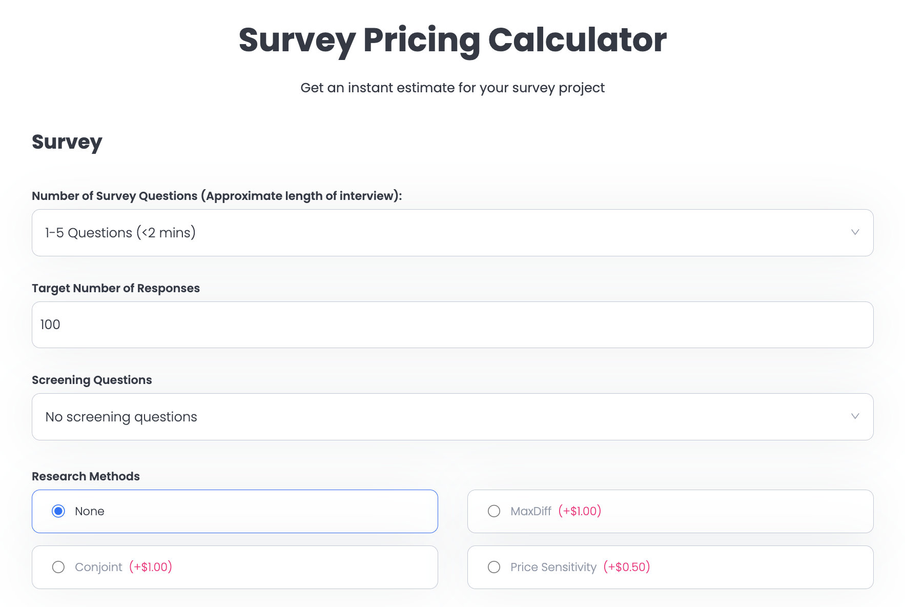Survey Pricing Calculator: Get an instant estimate for your survey project
