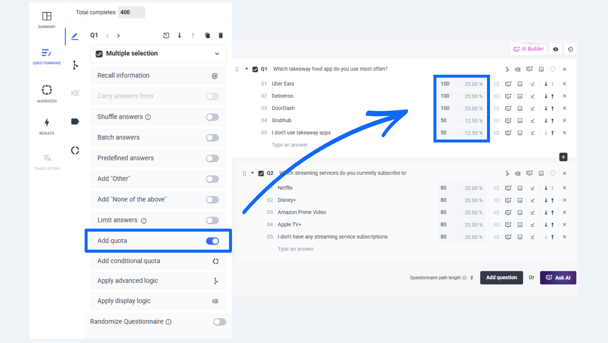 How to add a Simple Answer Quota on Pollfish