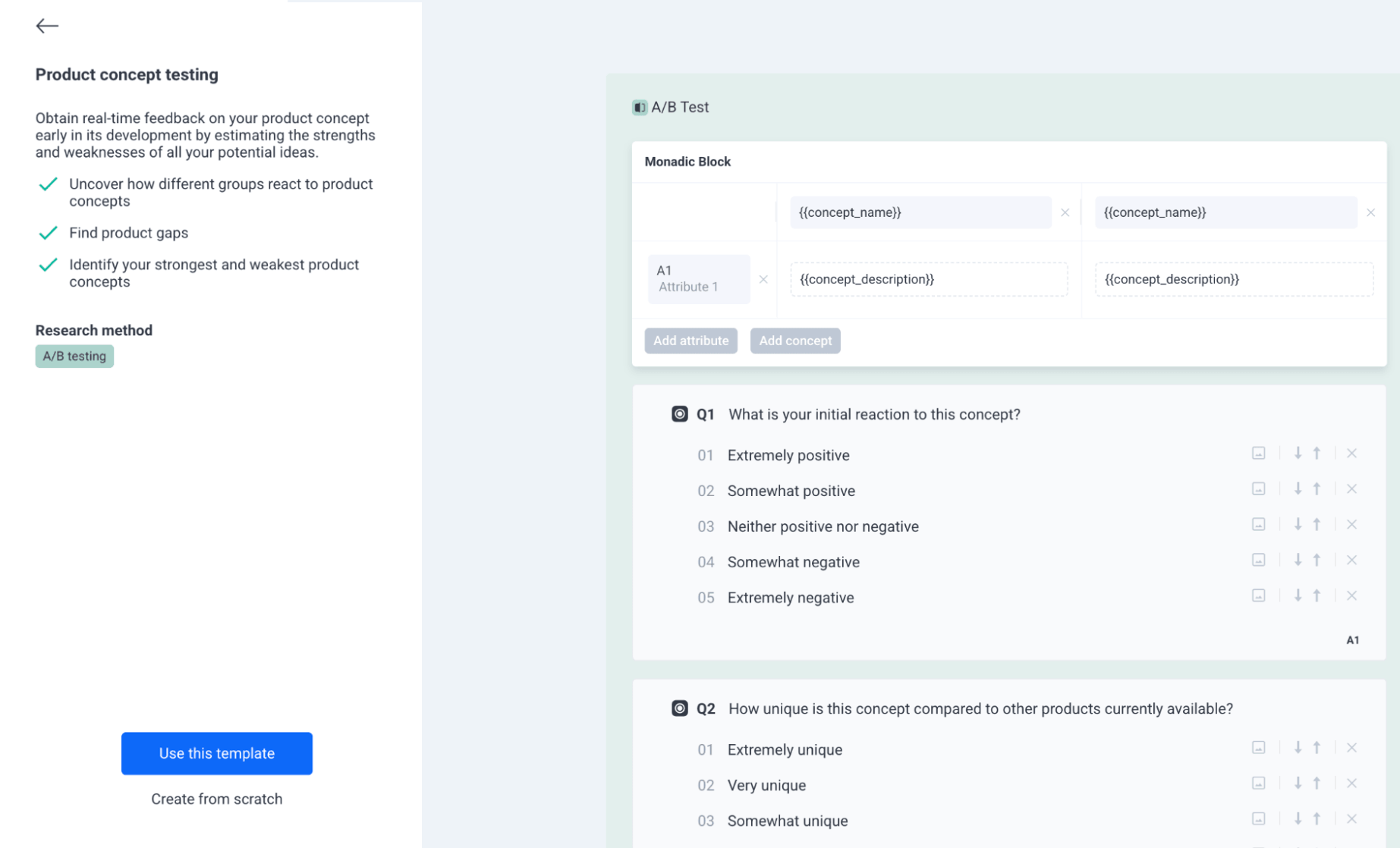 Product Concept Testing: A/B Test template
